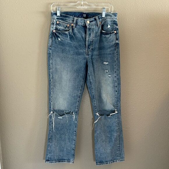 GAP - Boyfriend Cropped, Distressed Denim Jeans - Picture 1 of 9